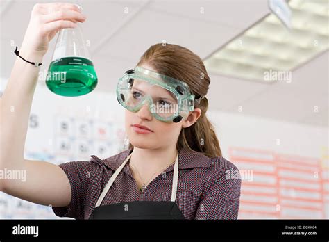 Girl In Science Class Stock Photo Alamy