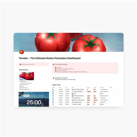 Tomato Pomodoro Notion Template Notions Pomodoro Timer Getting