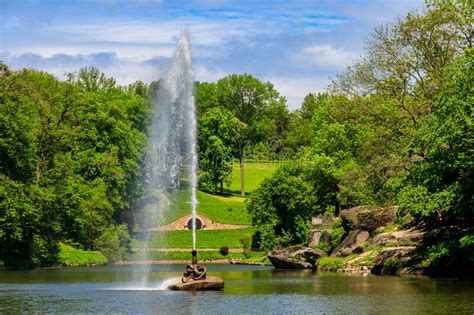 View Of Lake With Snake Fountain In Sofiyivka Park In Uman Ukraine