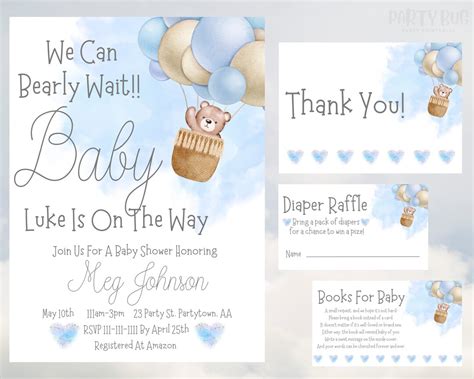 Editable Teddy Bear Hot Air Balloon Baby Shower Bundle We Can Bearly