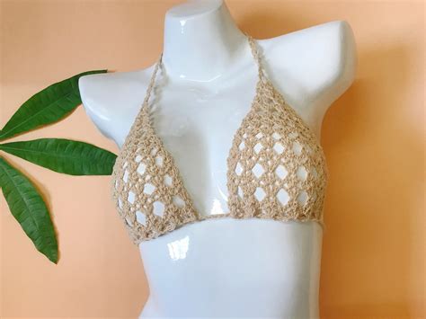 Hand Crochet Bikini Top Bottom Microkini Thong Boho Monokini Etsy