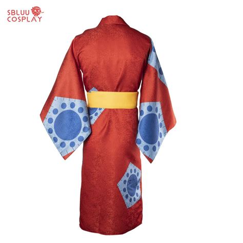 Anime One Piece Wano Country Luffy Cosplay Costume Red Kimono Outfit ...