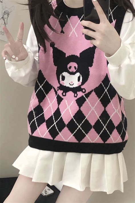 Pink Kuromi Aesthetic Vest Diamond Checkered - AC Shop | Kawaii clothes ...