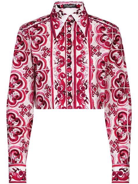 Dolce And Gabbana Majolica Print Cropped Shirt Red Farfetch