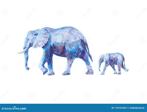 Mother and baby elephants stock illustration. Illustration of painting ...