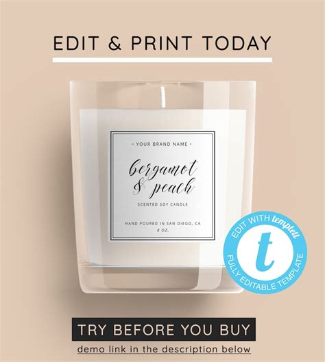 Minimalist Candle Labels Template 2x2 3x3 4x4 Printable Etsy