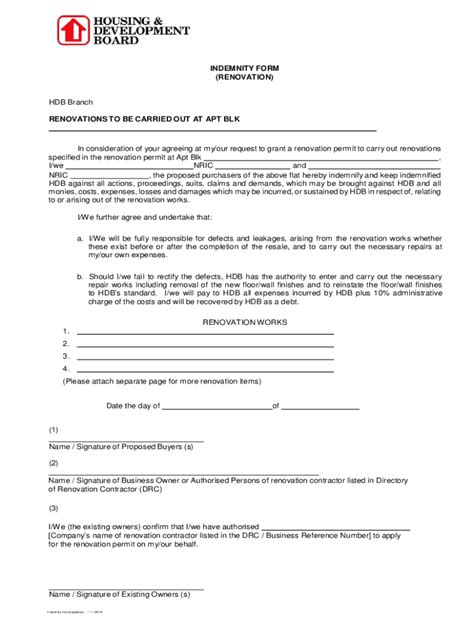 Hdb Indemnity Form Fill Out Sign Online Dochub