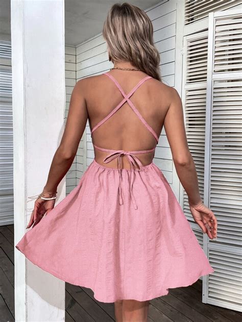 Criss Cross Tie Backless Cami Dress Shein Usa