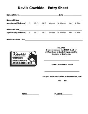 Fillable Online Devils Cowhide Entry Sheet Fax Email Print Pdffiller