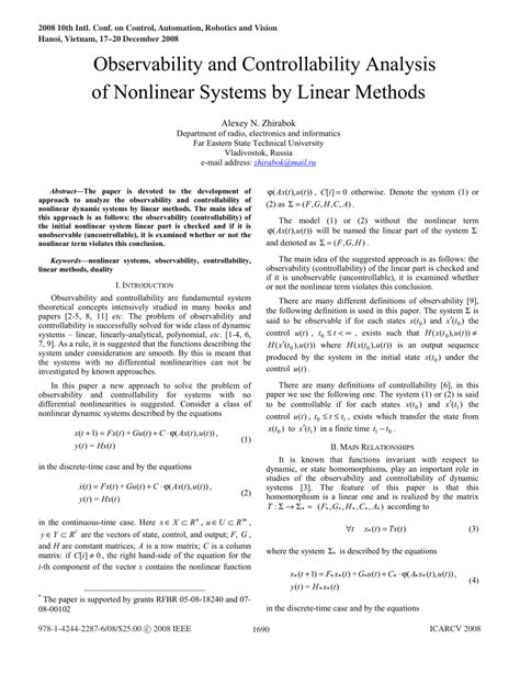 Pdf Observability And Controllability Analysis Of Nonlinear Systems