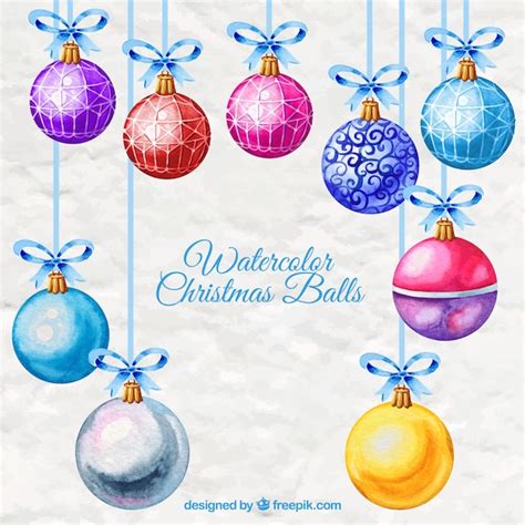 Acuarela De Colores Bolas De Navidad Vector Gratis