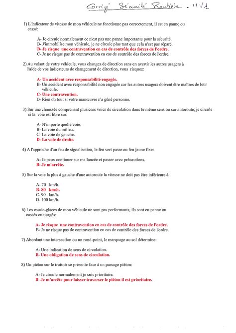 Solution Annales R Preuve De S R Curit R Routi Re Uv Examen Taxi