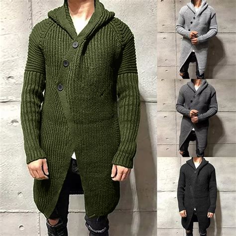 Su Teres Para Hombres Hombres De Punto Con Capucha Cardigan Largo