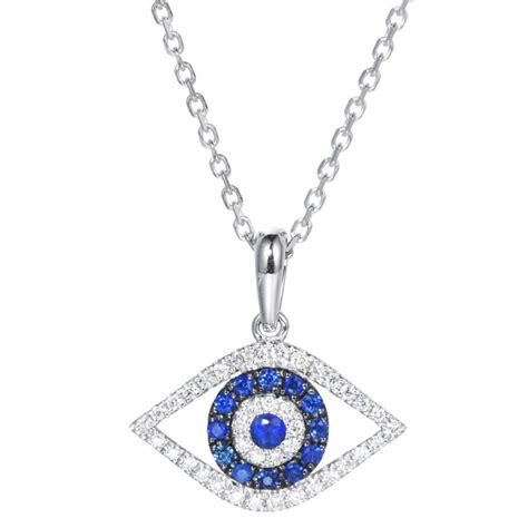 Diamond Sapphire Evil Eye Pendant Necklace In Solid 18k Etsy UK