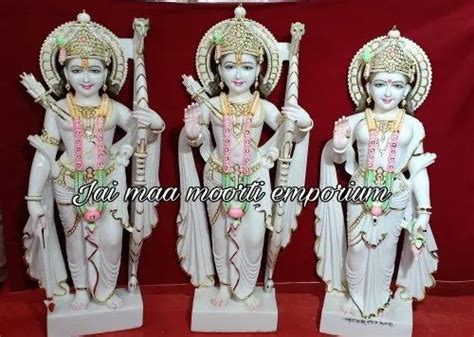 Painted Hindu Lords Shri Ram Sita Jodi Gold Touch White Marble Statue