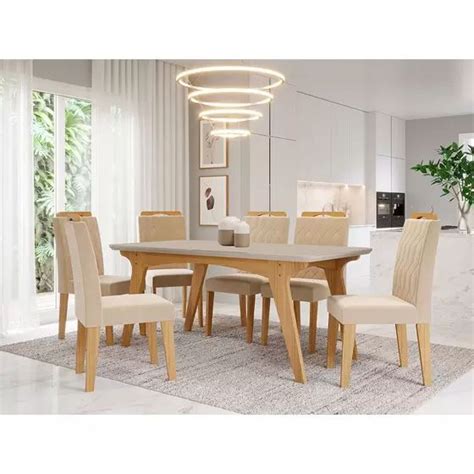 Conjunto Sala De Jantar Mesa Selena 180 Cm 6 Cadeiras Paola Cimol Nature Off White Nude