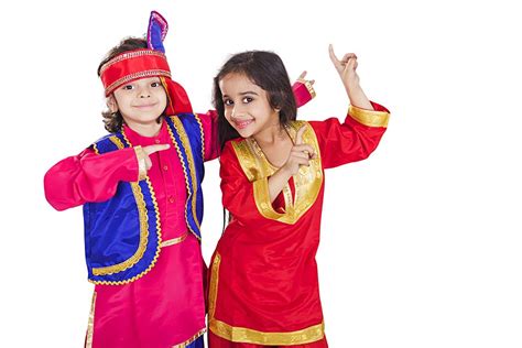 Happy Baisakhi Two Kids Wearing Traditional Dress Performing Bhangra