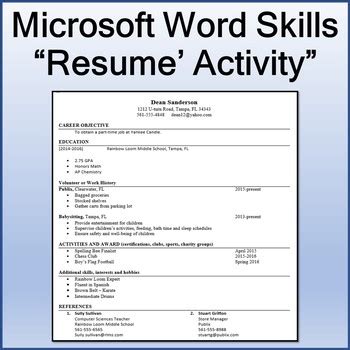 Resume Lesson Activity For Teaching Microsoft Word Skills By TechCheck