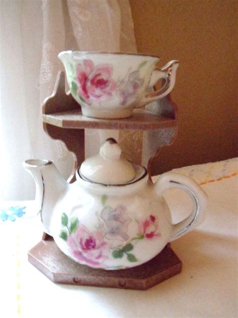 Tea Set With Corner Shelf Miniature Teapot Teacup And Display Etsy