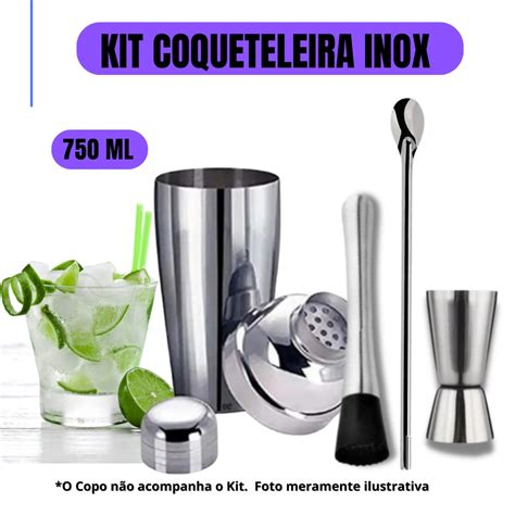 Kit Coqueteleira Socador Dosador Colher Bailarina Caipirinha