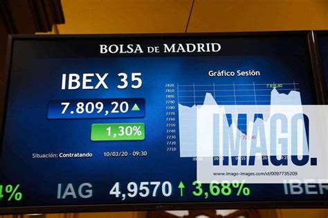 A Screen Shows The Evolution Of Spanish Index IBEX 35 At The Stock