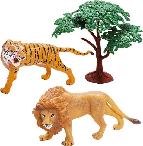 Figuras realistas de león con figuras de tigre, juguetes de animales