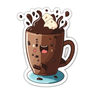 An Image Of A Hot Cocoa Sticker Clipart Vector Sticker Design With Cartoon Drinking Hot