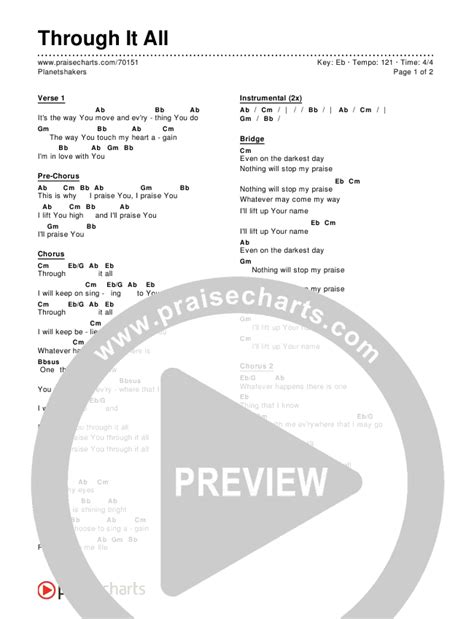 Through It All Chords PDF (Planetshakers) - PraiseCharts