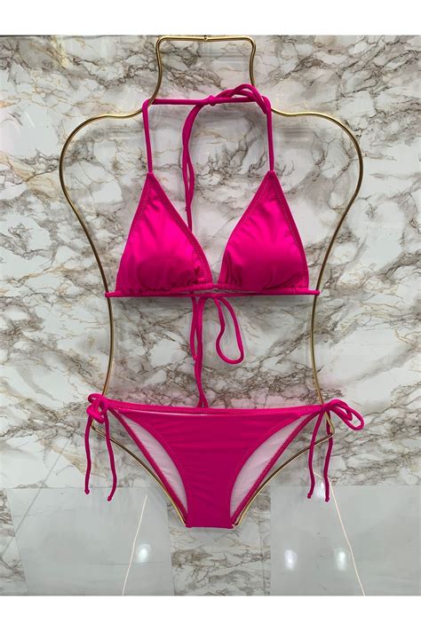 XORVİO Kadın Esnek Likralı Şık Ipli Koyu Pembe Bikini Takımı Yeni Sezon Fiyatı Yorumları