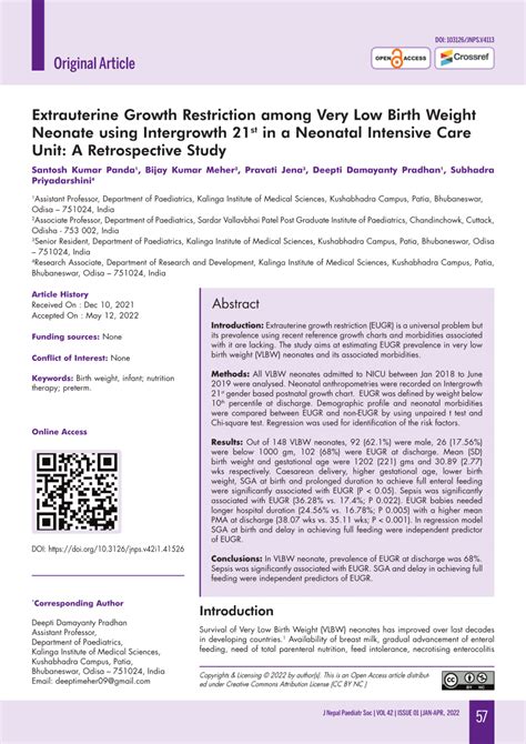 PDF Extrauterine Growth Restriction Among Very Low Birth Weight