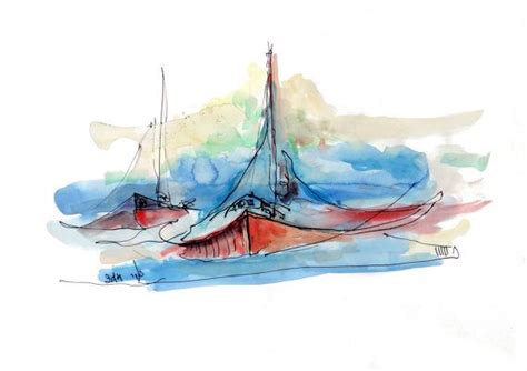 Boat In The Water Abstract Painting Colorful Sailboat By Seferart 76