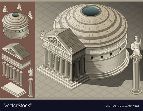 Detailed Of A Isometric Pantheon Temple In Roman Architecture Style