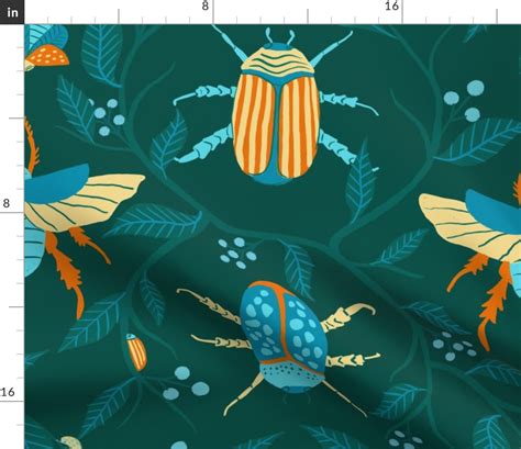 Garden Beetles Blue Fabric Spoonflower