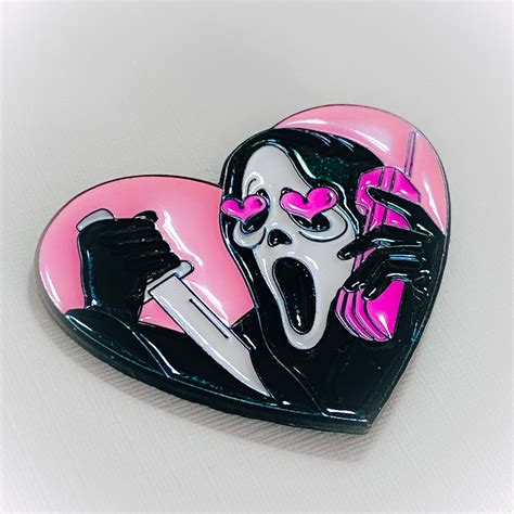 Ghostface Pink Heart Enamel Pin Scream Inspired Accessories Cinema