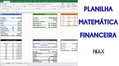 Planilha Matem Tica Financeira Fator De Recupera O De Capital Juros