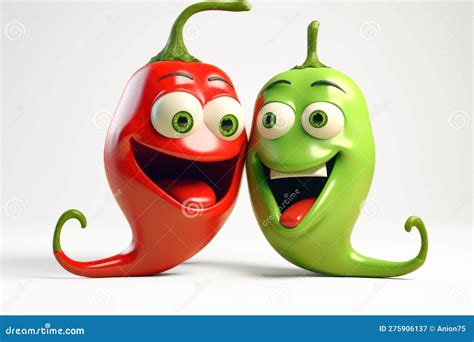 Funny Illustration Of Two Hot Cute Cartoon Jalapeno Generative Ai Stock Illustration