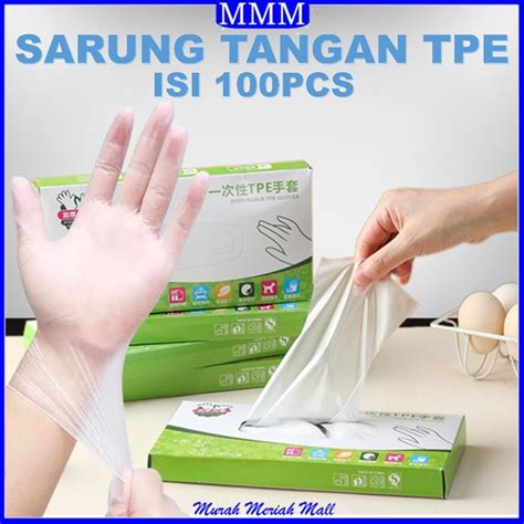 Jual MMM Sarung Tangan Plastik TPE Sekali Pakai Isi 100Pcs Sarung