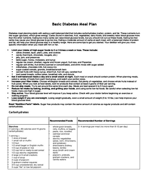 Basic Diabetes Meal Plan Free Download