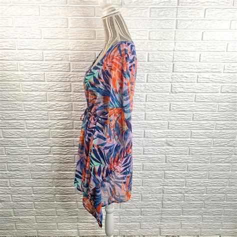 Swim Sheer Tropical Leaf Print Swimsuit Cover Size Large Extra Large