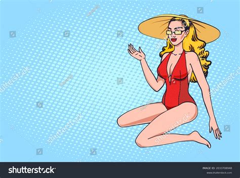 Sexy Woman Bikini Sitting Pointing On Stock Vector Royalty Free Shutterstock