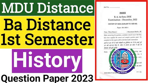 Mdu Ba Distance History 1st Semester Question Paper 2023 Mdu Dde Ba