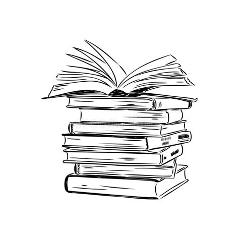 Stack Of Books Isolated On White Hand Drawn Sketch Vector Illustration