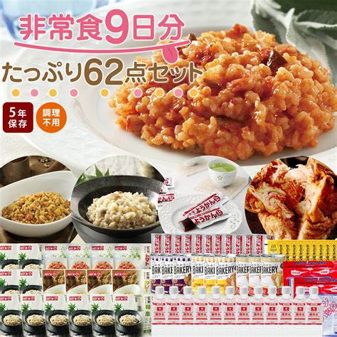 非常食9日分たっぷり62点セット 長期5年保存 食品加熱セットで温めて食べられる 長期保存 保存食 防災食 備蓄食料 保存水 災害食 4人家族