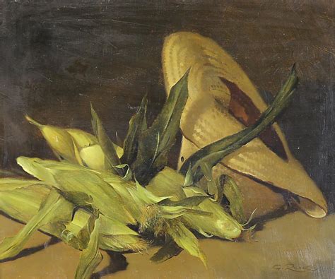 Geoffrey Alan Rock: STILL LIFE WITH CORN COBS AND A STRAW HAT - Hodgins Art Auction