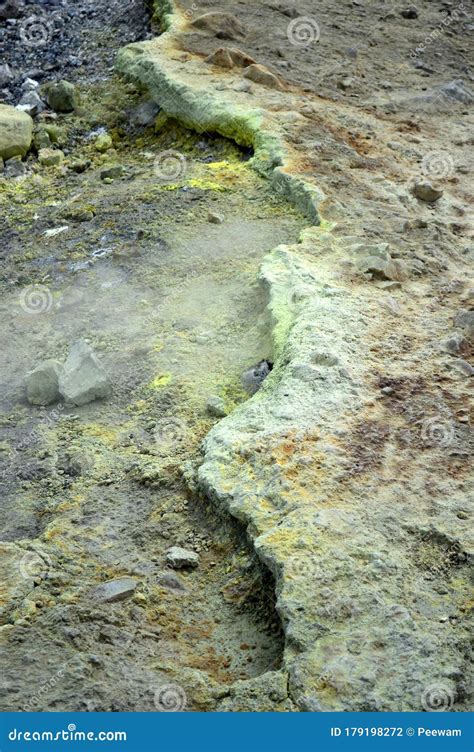 Volcanic Rocks And Sulphur Deposits Vulcano Island Sicily Italy Stock