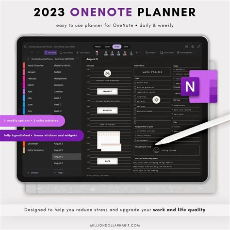 2023 Onenote Dark Mode Digital Planner 2023 Onenote Planner - Etsy