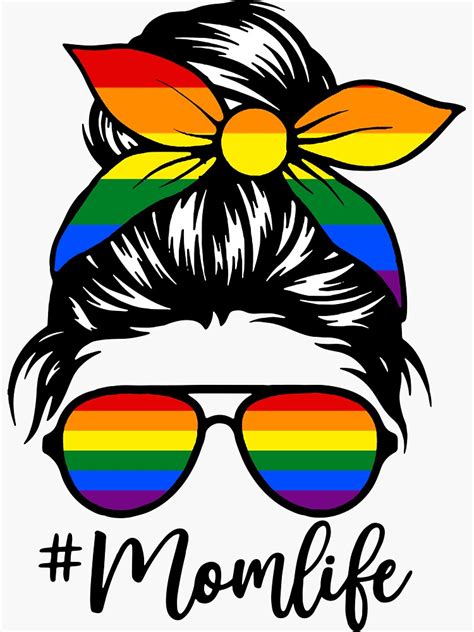 Pegatina Moño de pelo desordenado Mamá orgullosa Día de la madre del orgullo gay LGBT de