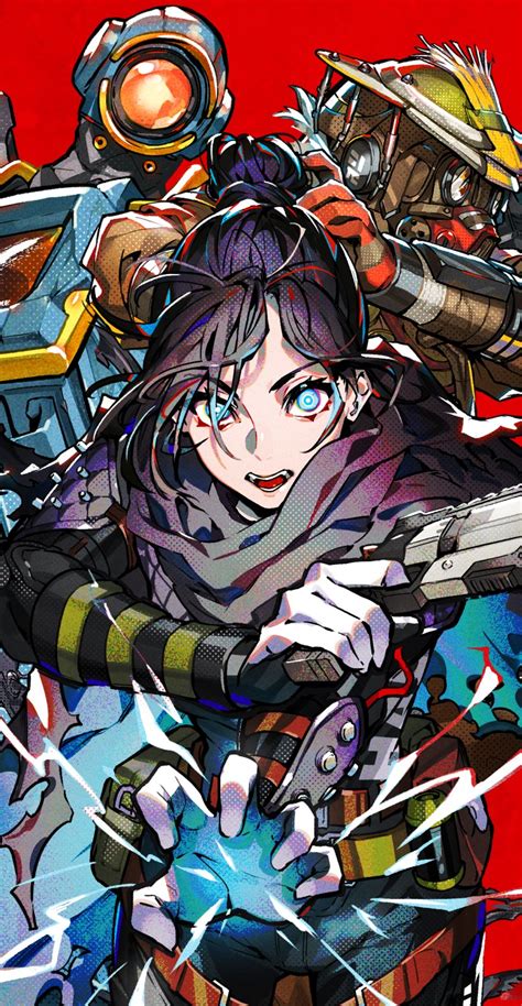 Safebooru 1girl 2others Apex Legends Blue Eyes Character Request Gun