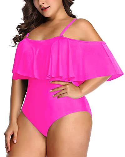 Cute Off Shoulder Flounce Swimwear For Women Plus Size One Piece Neon