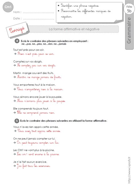 cm1 Exercices La forme affirmative et négative